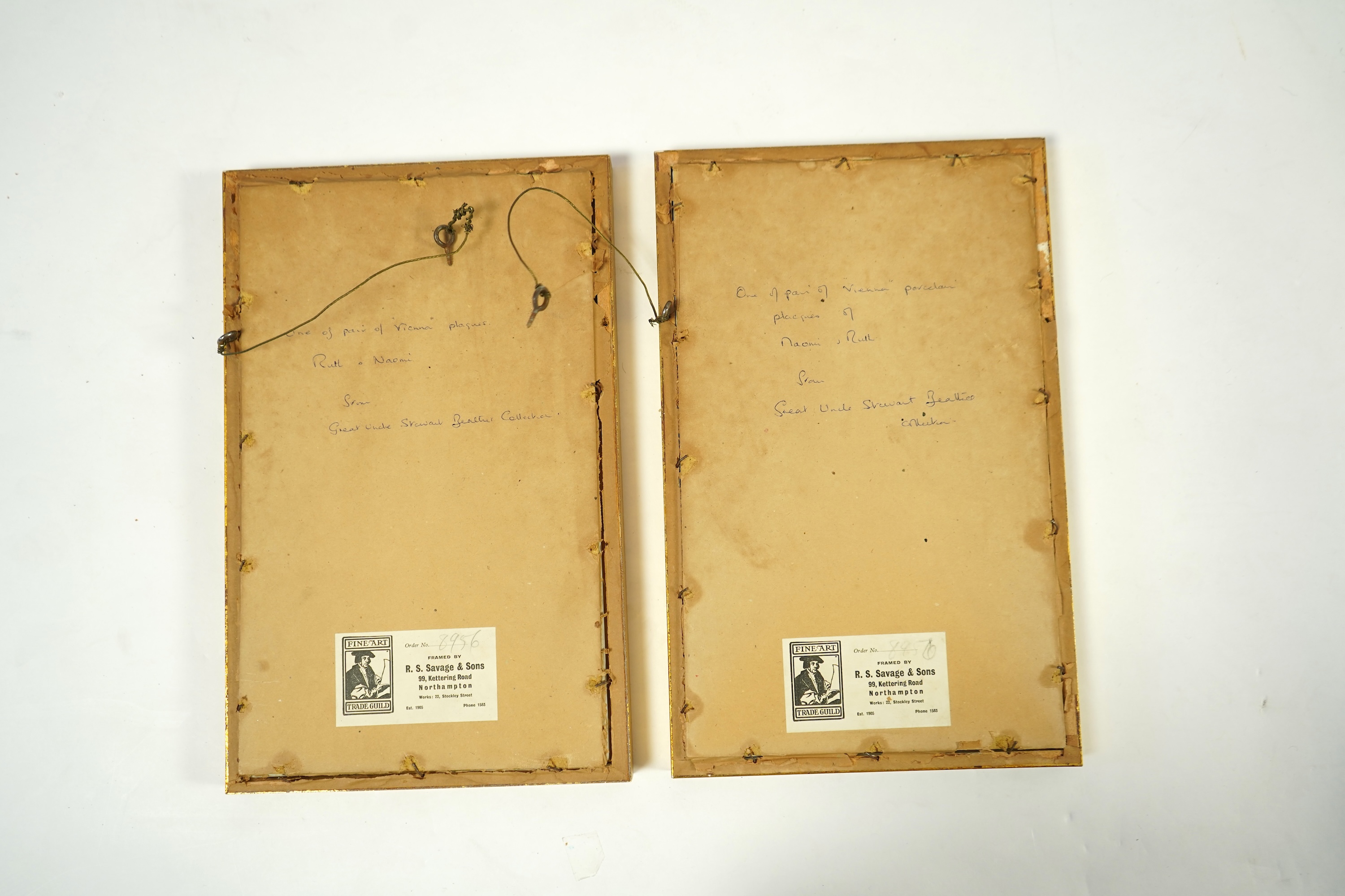 A pair of KPM Berlin porcelain plaques; Ruth and Esther